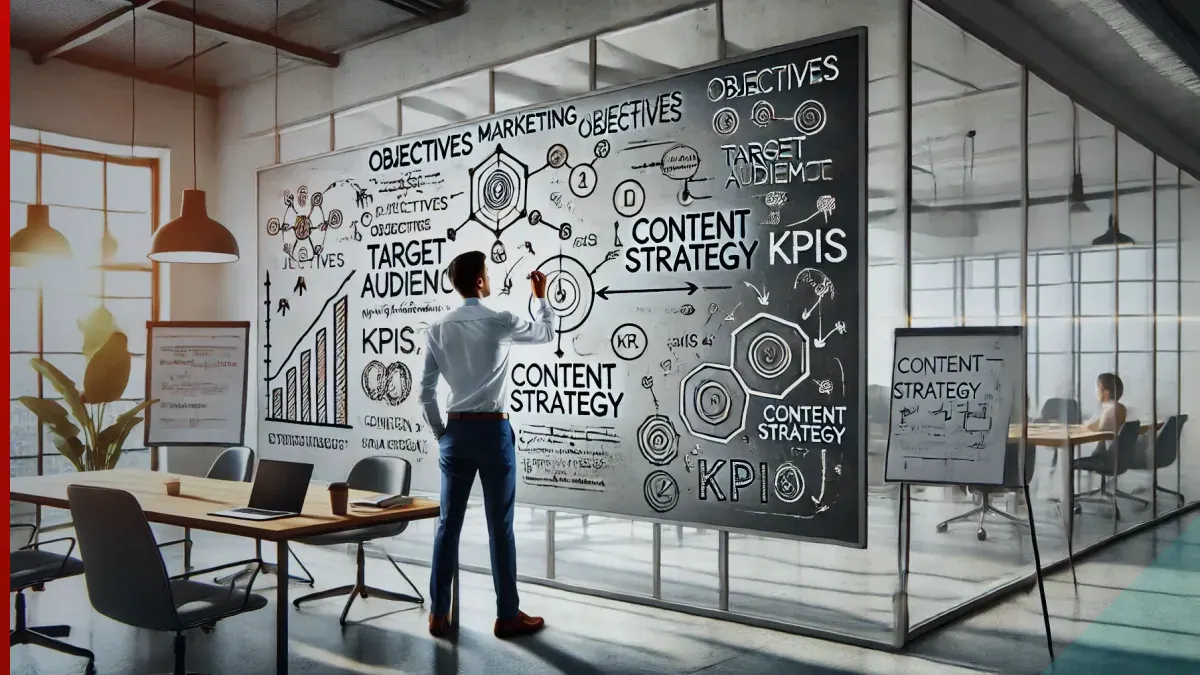Ambiente de planejamento com objetivos e indicadores de marketing