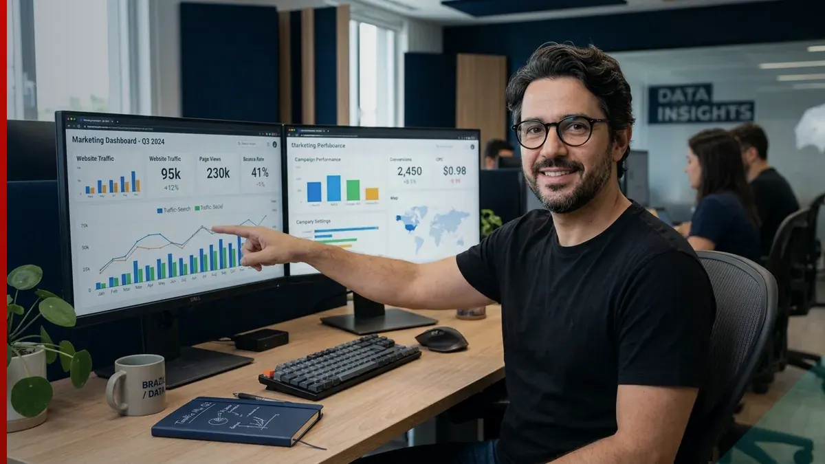 Gestor analisando os resultados de canais de tráfego digital