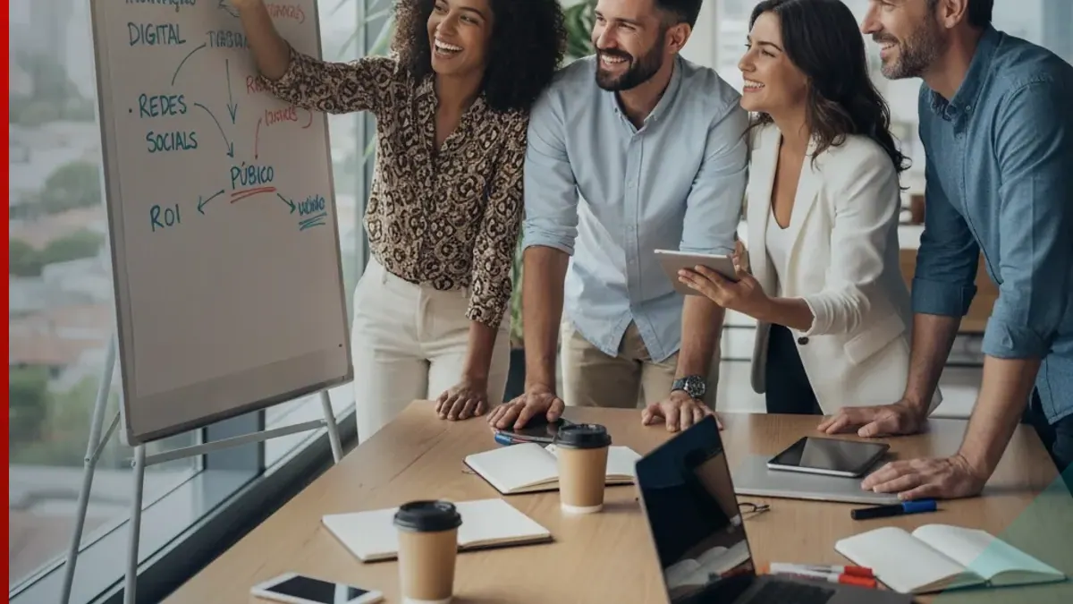 Equipe conectando o planejamento de marketing e vendas