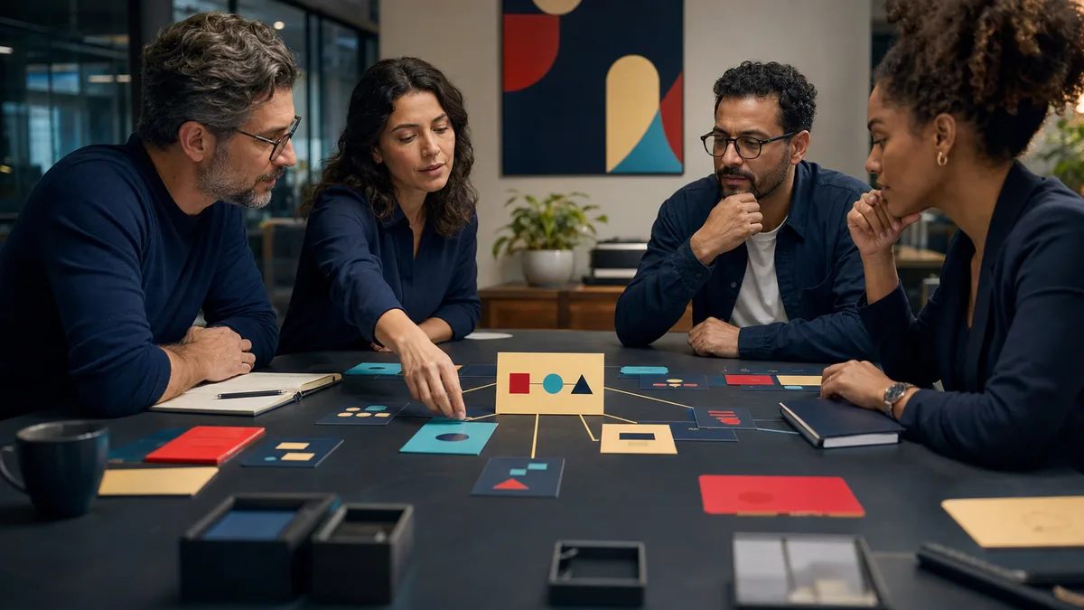 Equipe de uma PME organiza prioridades para construir uma proposta de valor clara